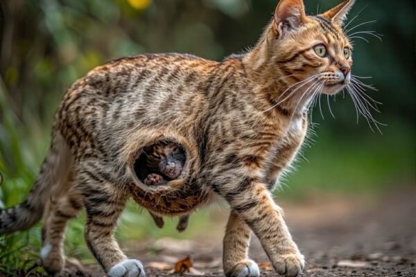 Pourquoi mon chat a-t-il une poche sous le ventre ? Le mystère (pas si étrange) de la « poche primordiale » chat avec poche marsupiale, image humoristique